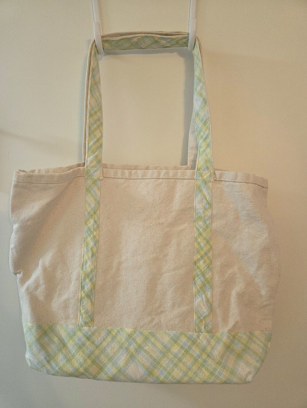 Handmade Canvas Tote Plaid Trim